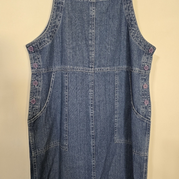 VINTAGE 90s Denim Overall Dress Jumper Size L Maxi - Picture 5 of 6